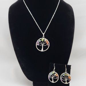 Tree Of Life Genuine Gemstones Pendant Necklace And Earrings # 580 NWOT